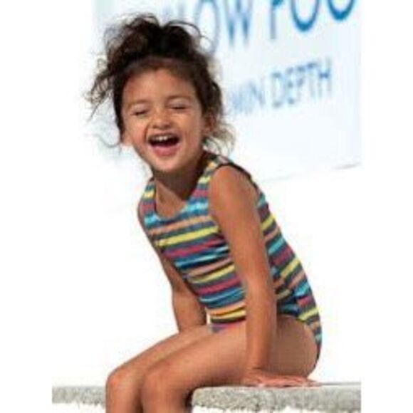 NEW Frugi 18-24 Months Little Sally Multi Striped 1-piece Swimsuit - Picture 1 of 5